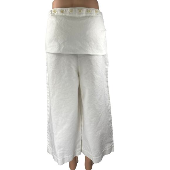 Tibi White High Waisted Belted Bow Tie Waist  Wide Leg Palazzo Trousers Pants 8 - Picture 3 of 6